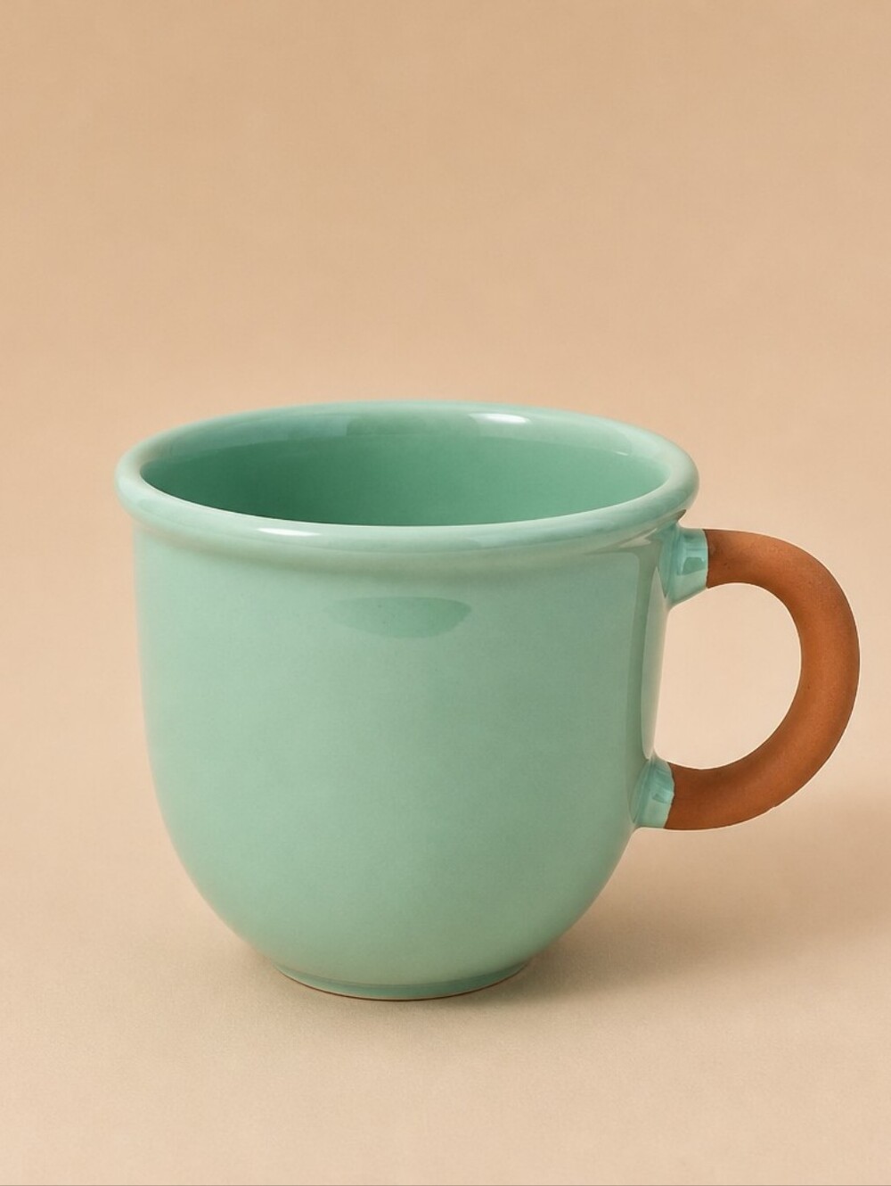 Furio Ceramic Mint Green Coffee Mug with Brown Handle